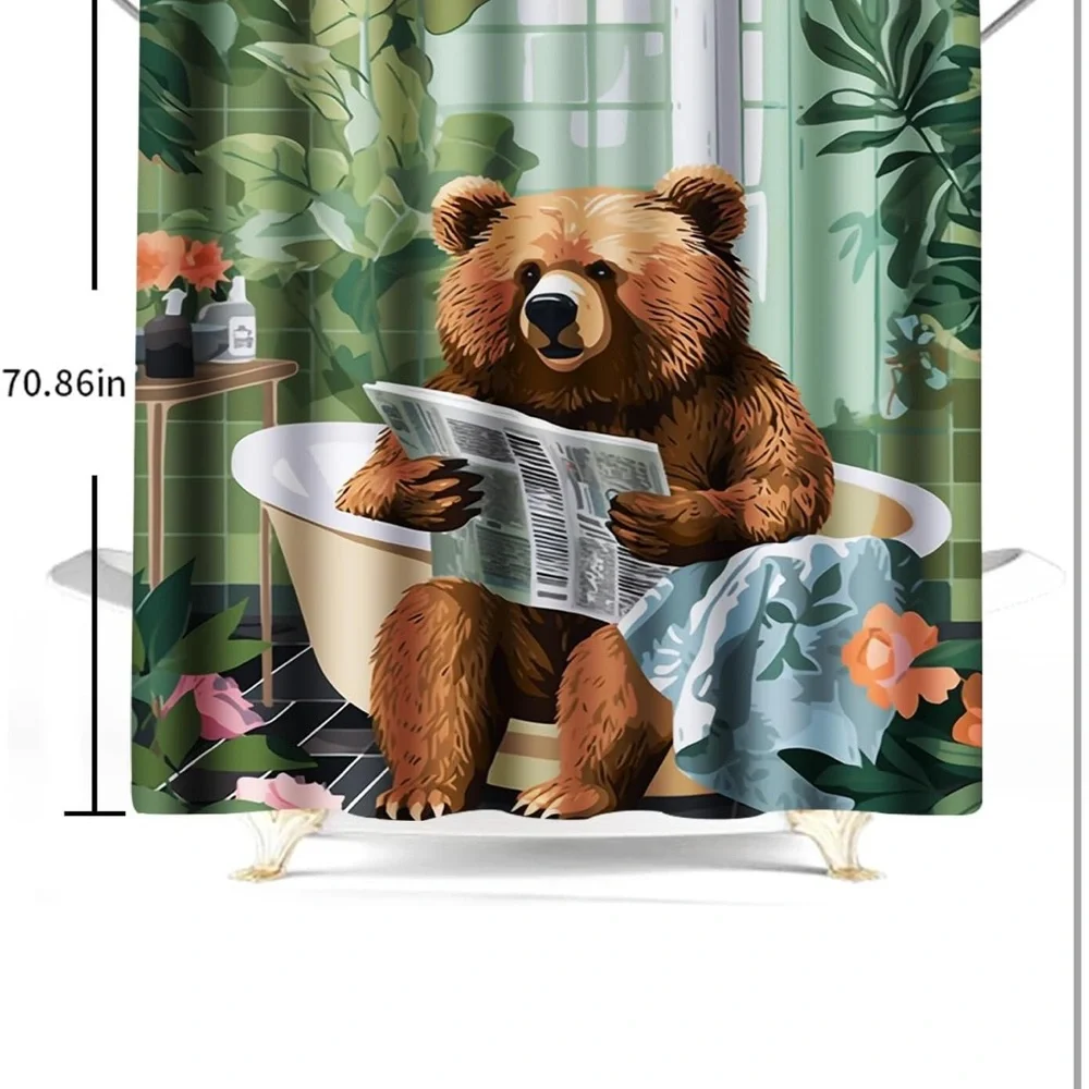 Bear Print Shower Curtain - Green and Brown